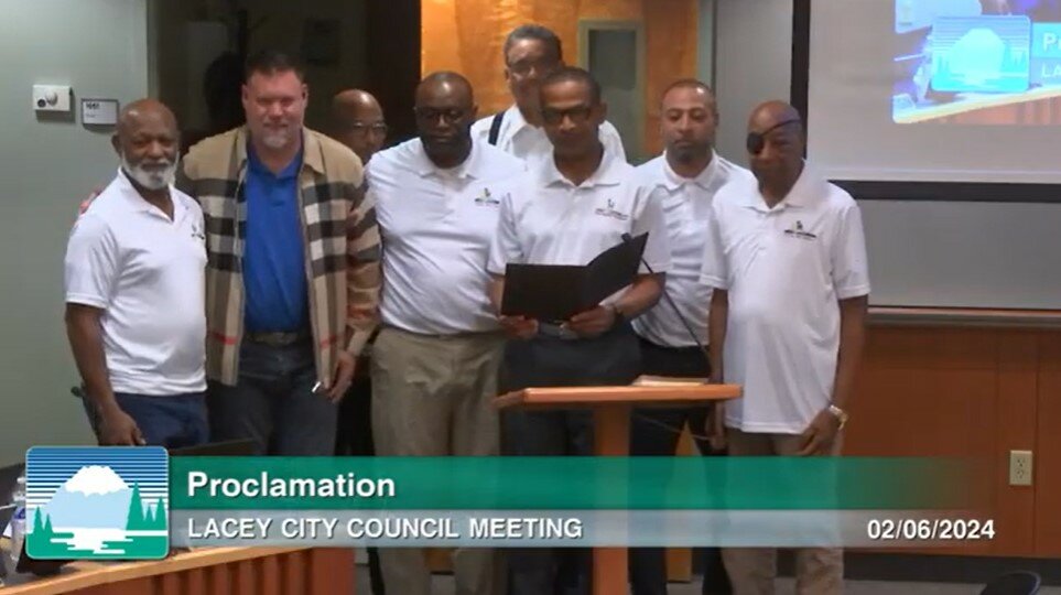 Representatives from the Pearl Foundation of Puget Sound attended the Lacey City Council meeting on February 6, 2024, to accept the proclamation on Black History Month.